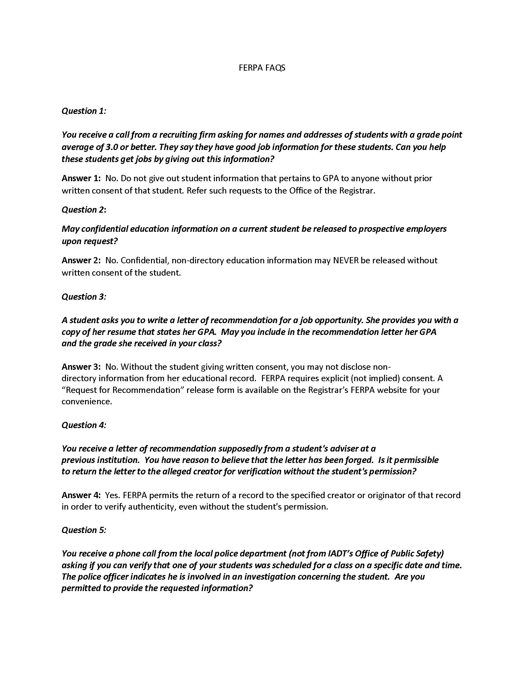 Image of PDF File "FERPA FAQ"